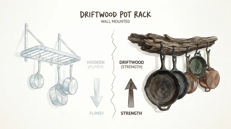 Driftwood Pot Rack Wall Mounted