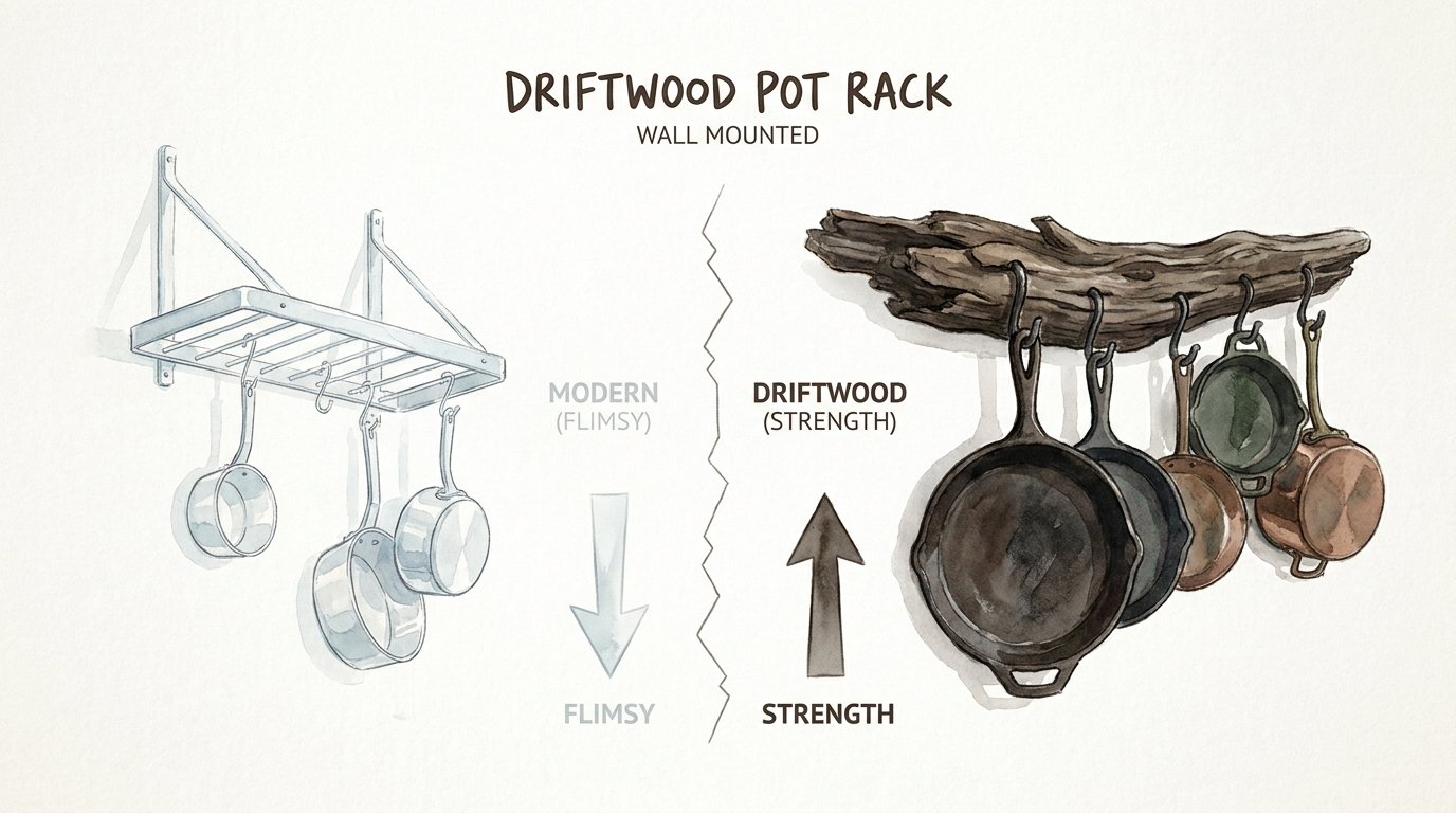 Driftwood Pot Rack Wall Mounted