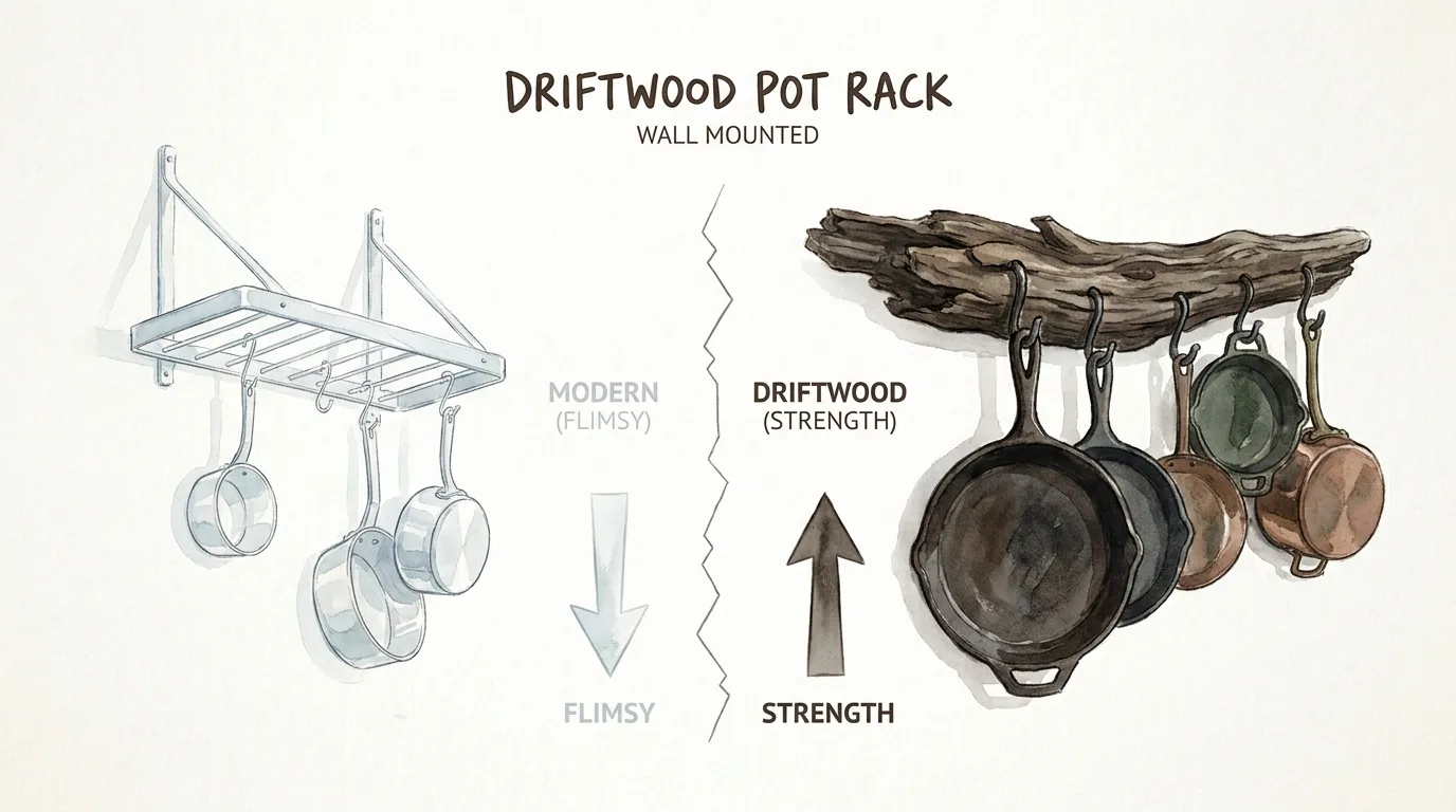 Driftwood Pot Rack Wall Mounted