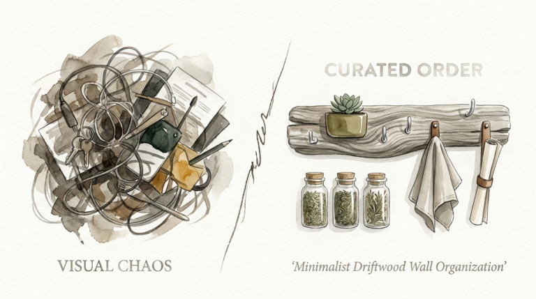 Minimalist Driftwood Wall Organization
