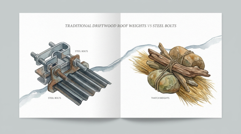 Traditional Driftwood Roof Weights Vs Steel Bolts