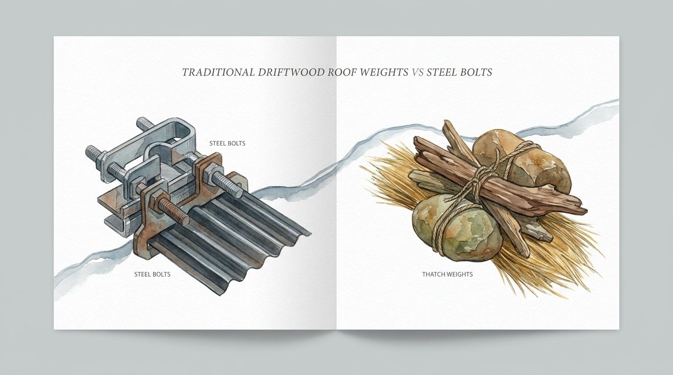 Traditional Driftwood Roof Weights Vs Steel Bolts